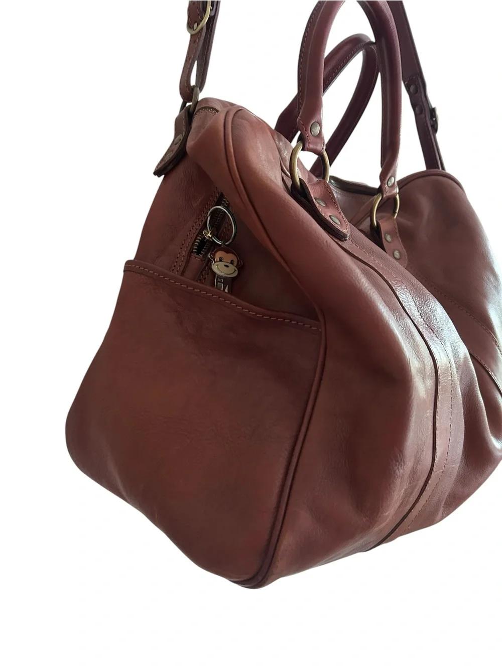 I Medici Firenze Italian Leather Weekender Duffel Bag Cognac Brown Travel Tote